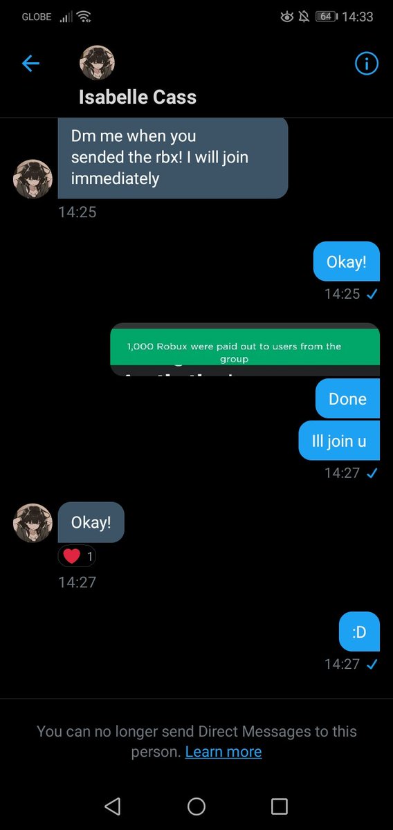 Rozy On Twitter Never Trust Cioudiitearsx Their Proof Acc Is Very Fake They Were Supposed To Give Me A Fnr Crow Fir 1k Robux Beware Her Roblox User Is Sunshinegamerxx - 1k robux