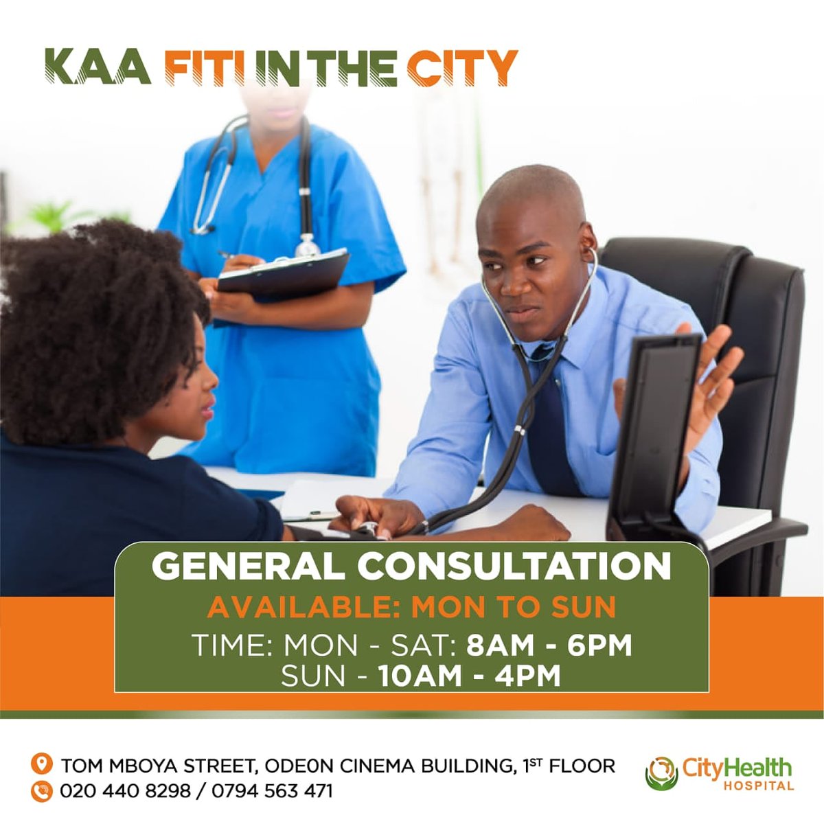 CityhealthH's tweet photo. Everyone needs to believe in something.
We believe in the pursuit of health,wellness and safety.Thus why we are Open today from 8 AM to 6 PM and the team is here to serve you.
#KaaFitiInTheCity
#dentalservices
#generalconsultation
#physiotherapy
#SaturdayThoughts https://t.co/OEy970tejV