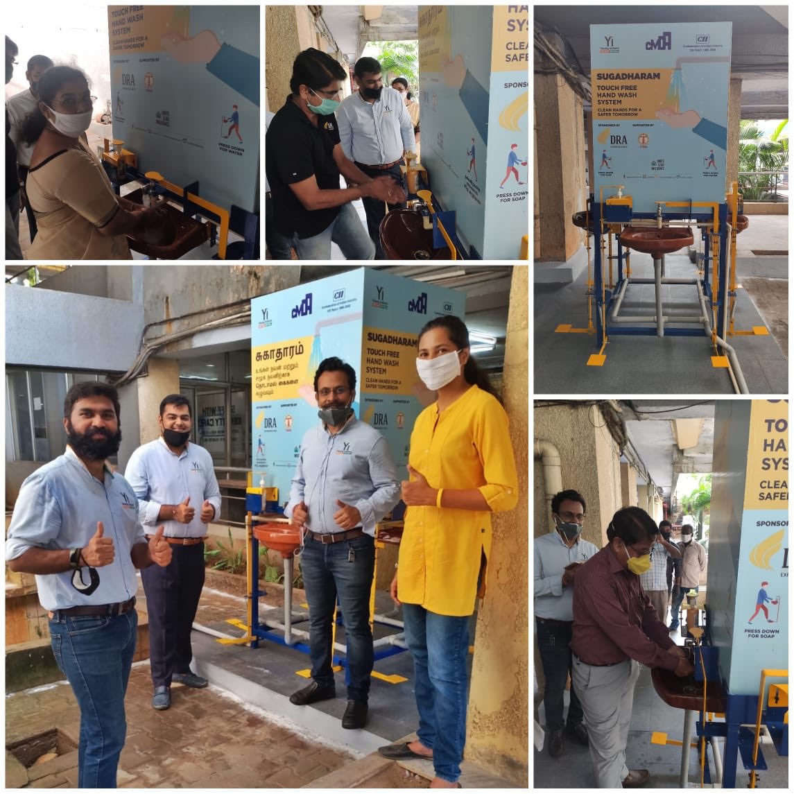 yichennai's tweet photo. #SUGADHARAM - #Yi in association with the CMDA installed Sugadharam - Touch Free Hand Wash System. Inaugurated by Thiru Srinivasa Rao, Superintendent Engineer, CMDA in the presence of Thasildar Thiru Murali. 
Initiative supported by @DRA_HOMES #WeCanWeWill #YoungIndians #CII https://t.co/w0yZhu0ser