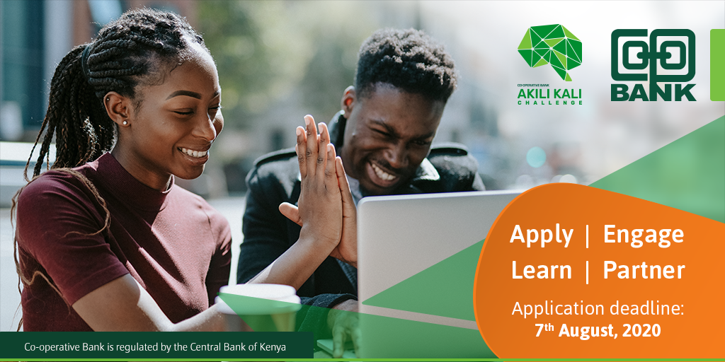 Coopbankenya's tweet photo. Co-opBank is looking for the sharpest minds in tech to partner with for the growth of Co-operatives. Join the Akili Kali Innovation Challenge today and stand a chance of winning up to Kes 5m  https://t.co/PBB8t7nObw https://t.co/OoPgIjn8W5