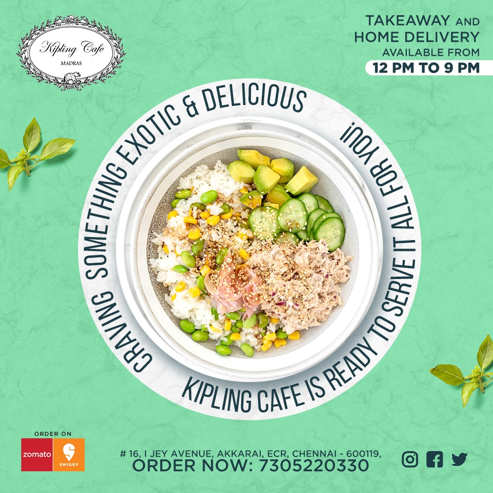 KiplingCafe's tweet photo. Kipling Café is ready to satisfy your cravings for delicious and exotic food!! Takeaways and Deliveries at 7305220330 from 12 pm to 9 pm. Stay safe, stay at home!! #nowopen #kiplingcafe #ecr #brandnewworld #homedelivery #takeaway #staysafe #StayAtHomeSaveLives https://t.co/AxN64cdL1S