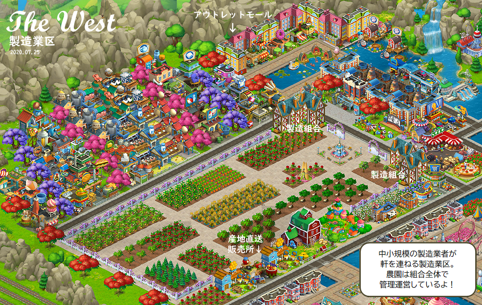 Rosegarden タウンシップ タウンシップ レイアウト 街づくり 置手紙代わりに ７ 末現在の街はこんな感じです ノ 物流が駅前に集合し 北 東 南エリアにも大きな異変 組合なども生まれたり というのは今回限りかもｗ オリンピック