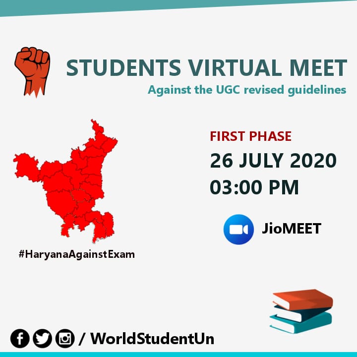 nidhishgkp2's tweet photo. #StudentsVirtualRally
#SayNoToUGCGuidelines
#HaryanaAgainstExam
#WorldStudentUnion
#NoExamsInCovid19 
#NoExamsUGC 
#cancelallexams 
#cancelfinalyearexams @WorldStudentUn @HaryanaStudents https://t.co/40PCc2sONG