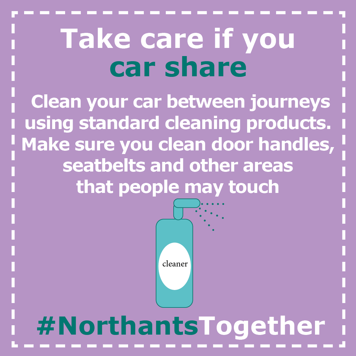 NorthantsPolice's tweet photo. Take care if you car share and wash your hands thoroughly before entering and after leaving the car. #NorthantsTogether https://t.co/jRfq21j6tm
