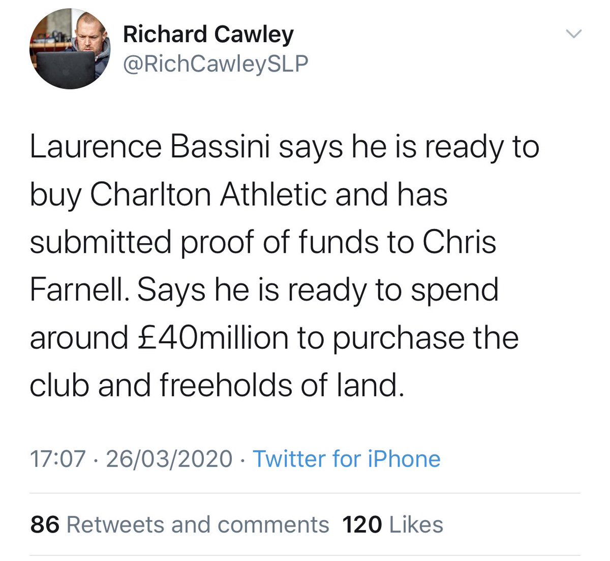 Curiouser and curiouser... here’s Bassini saying in March that he submitted proof of funds to Farnell, who has now told us that he doesn’t represent Nimer in the current “sale” of ESI/ #cafc. So when did he stop?