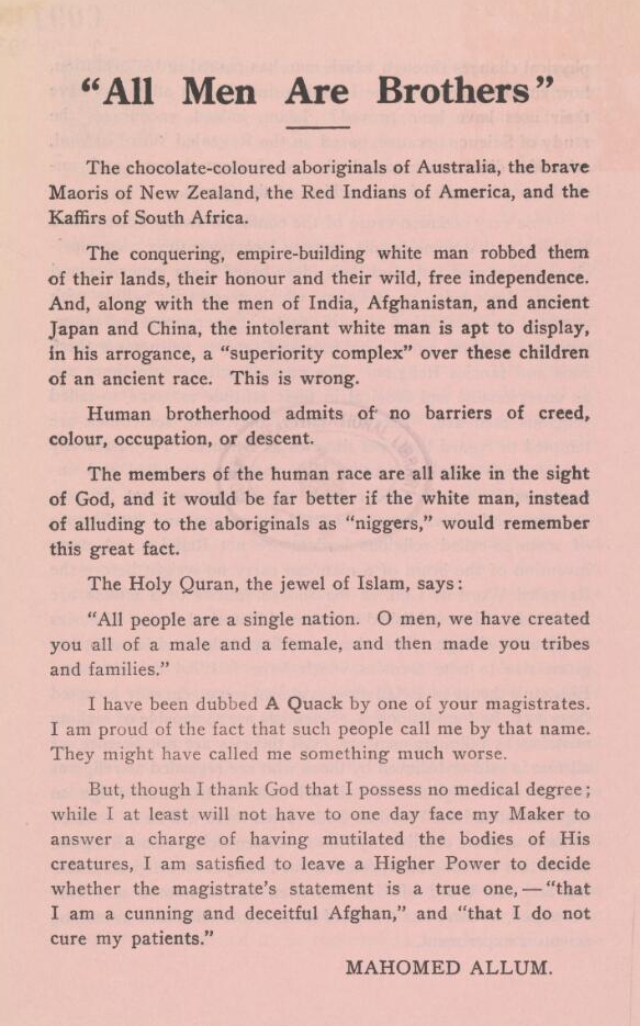 "The conquering, empire-building white man robbed them of their lands, their honor and their wild, free Independence. And, along with the men of India, Afghanistan, and ancient Japan & China, the intolerant white man is apt to display, in his arrogance, a "superiority complex..."
