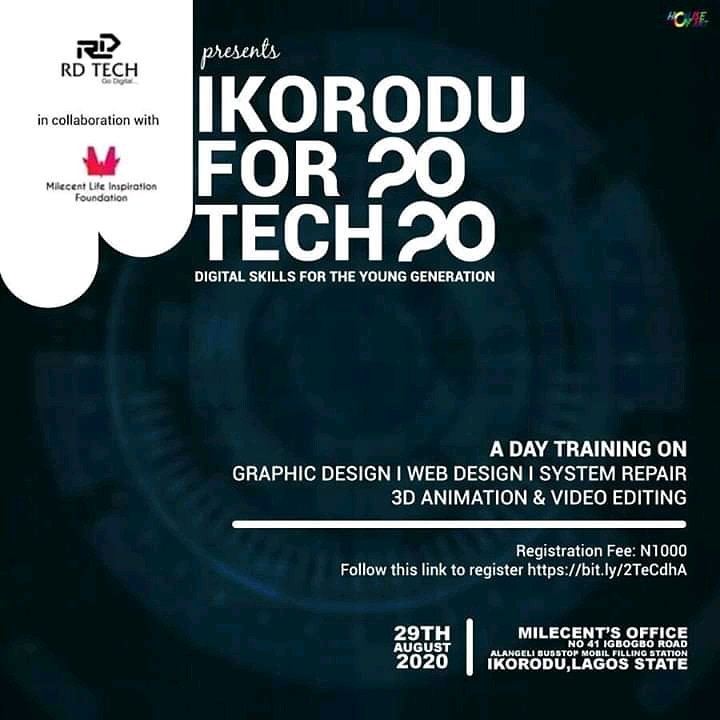 milecentfdn's tweet photo. Redwon technology X MILECENT Foundation
Presents
IKORODU FOR TECH...digital skills for the young generation.
Are you interested to learn graphic design, 3D animation, video editing, System repair?
This is for you!!!
#MILECENT #Milecentfoundation #redwon #Ikorodu4tech https://t.co/xMLjfwUwyV