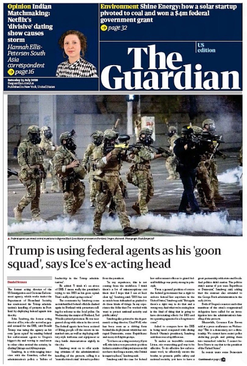 carlquintanilla's tweet photo. Remarkable page one coverage in the UK this morning, on DHS/protest tactics:

(via @ukpapers) https://t.co/wfnipa2ubz