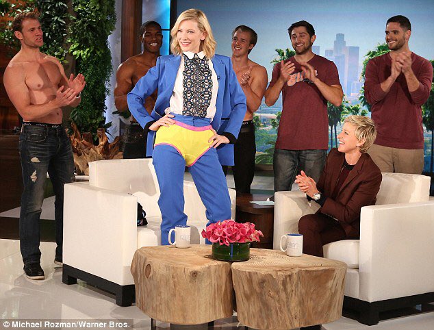 3. Cate Blanchett put Ellen Underwear on herself when she finished the interview with her. A year later she said she must have been super excited because it was the week they adopted Edith and she clearly was all over the moon.