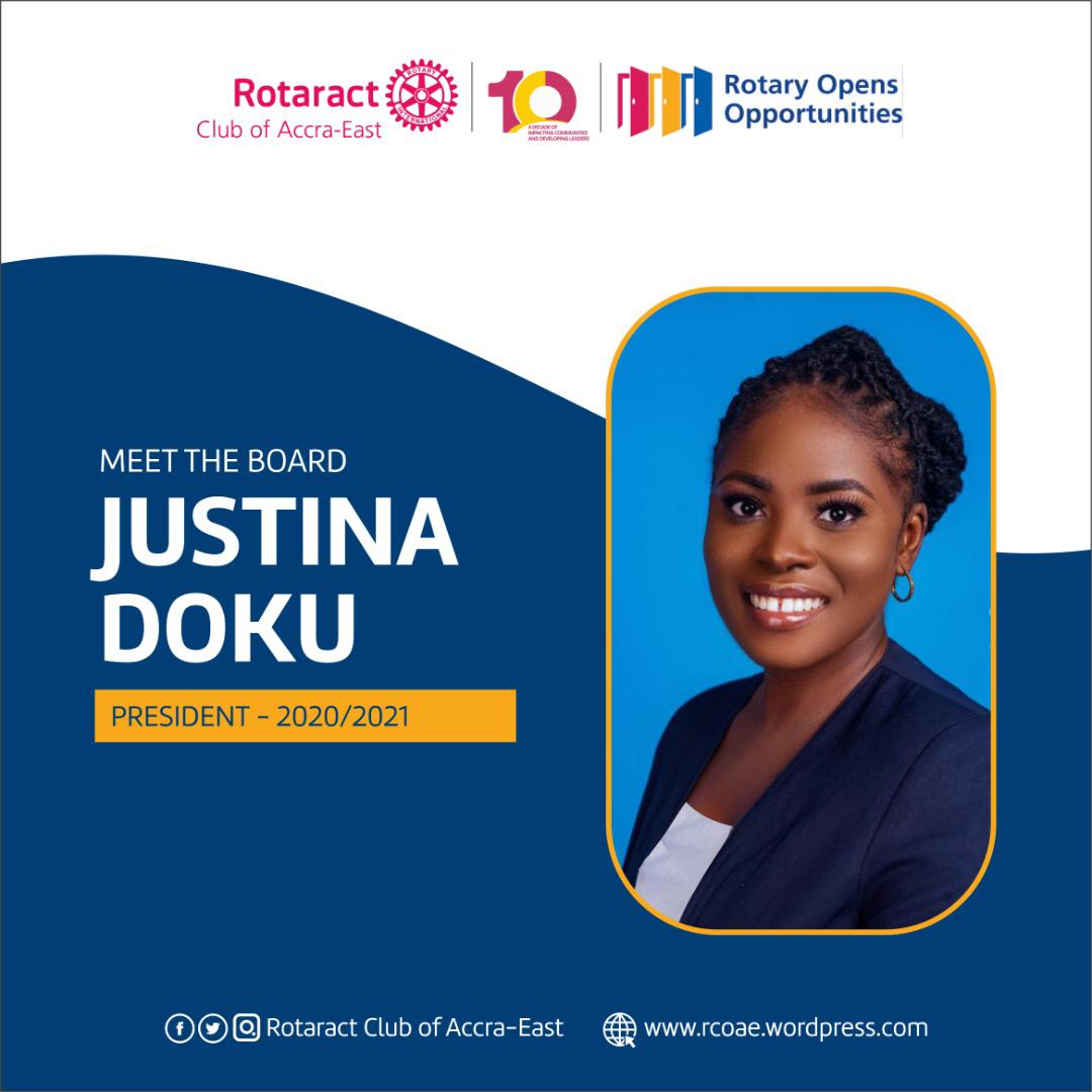 rocaccraeast's tweet photo. Meet Our 10th President
Looking forward to a year of greater Opportunities with Justina M. Doku as Rotaractor President for the year 2020/2021.
Congratulations President Justina Doku.
#RotaractGhana
#AccraEast
#Rotaract9102
#RotaryInternational https://t.co/bMNLWYXHo3