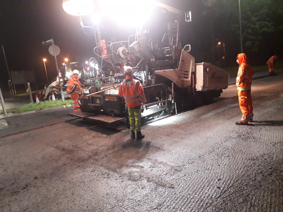 centregreat's tweet photo. The start of another night shift, strengthening the road structure in readiness for the surface course next week @BridgendCBC Where has this nice summer weather gone!!! #improvingthelocalroadnetwork. @ceca_wales @ICEWalesCymru https://t.co/gEmcWSFFsA