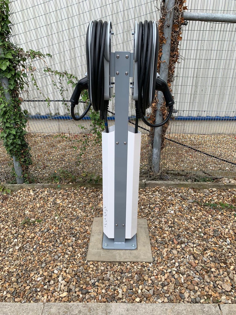 GreenioLtd's tweet photo. We are very happy this week to bring two 22kW Zappi Chargers embedded into a dual pedestal. This superb installation included ground works to accommodate the charger in Chessington. Happy faces all round. @ShawDerry @VolanteLtd  #renewableenergy #evcharging #pedestal https://t.co/NJIWXmhuus