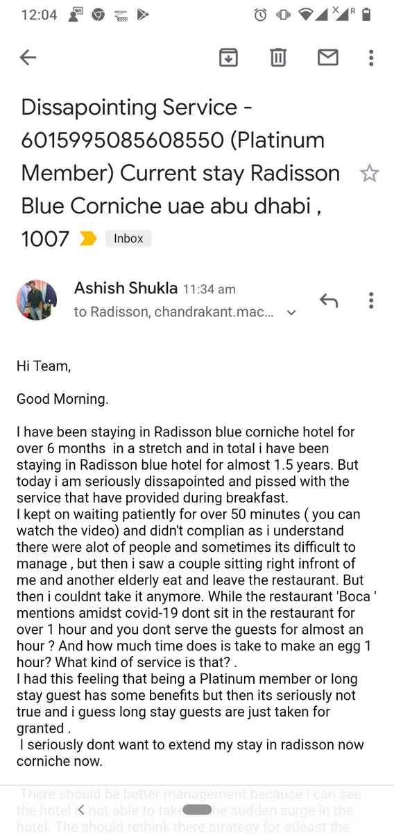 ashesh712's tweet photo. @RadissonHotels Dissapointing Service - 6015995085608550 (Platinum Member) Current stay Radisson Blue Corniche uae abu dhabi ,1007
Staying here for almost 6 months now such a pathetic service today .. waited almost 1 hour after ordering breakfast..how to log a complaint? https://t.co/pQzzCrSQFa