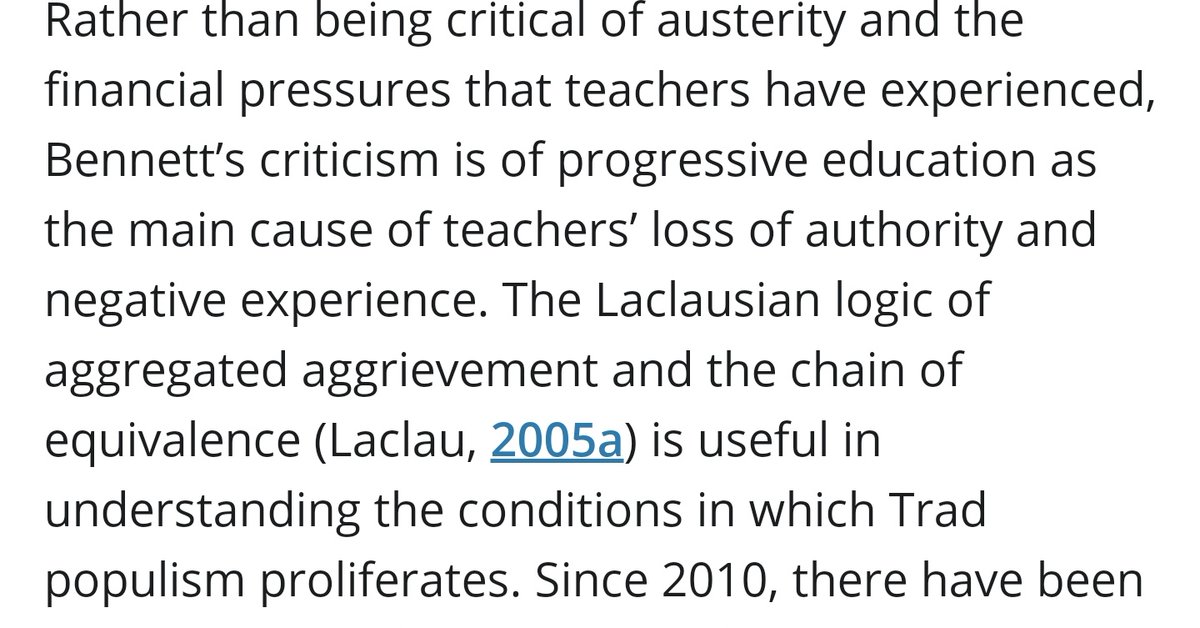 10 anyway education.  That's why we're here. Back to it. Remember I said that the implications was that teachers were getting annoyed about the "wrong things"? Ooh, look, there's Laclau.