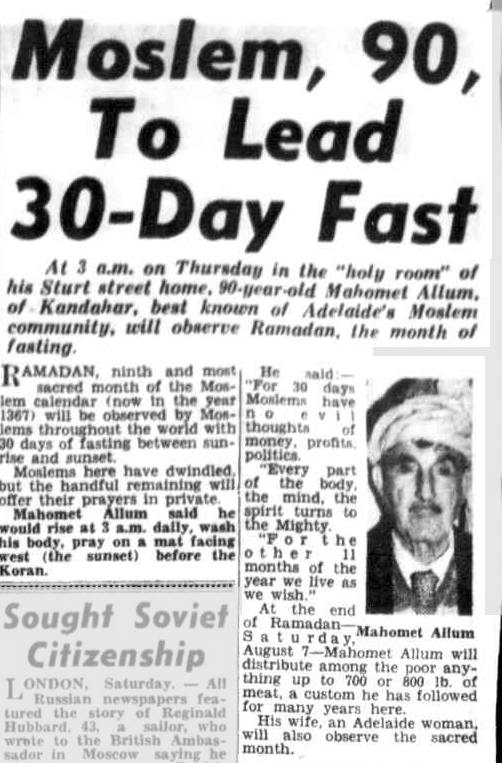 Here is another report on him. "Moslem, 90, To lead 30-Day Fast". [He always wore the turban which was (and still is) a significant Pashtun tribal identifier.