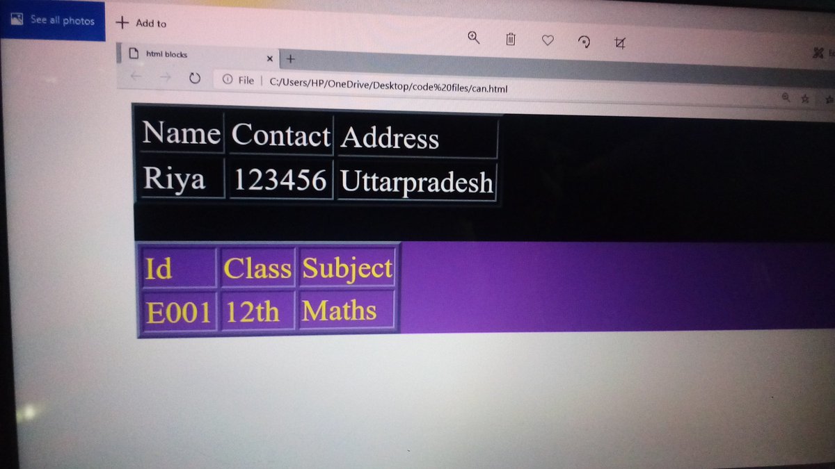 Pooja_Prasad25's tweet photo. Day-6 #100DaysOfCode
#beginner🤞
Today i m learning block elements and inline elements..
1st pic is <div> element example nd 2nd is <span> element example...
#freeCodeCamp
#womenswhocode
#GirlsWhoCode
#womenintech
#CodeNewbie https://t.co/lZ5tN2N9GC