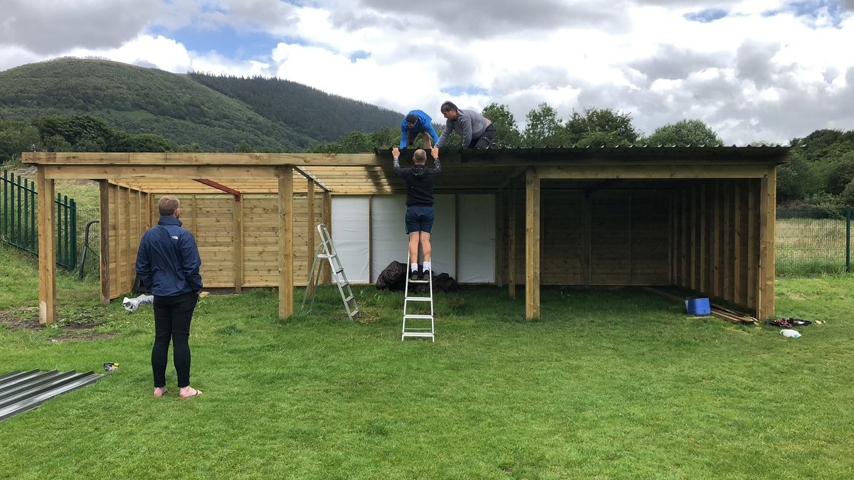 AbercarnUnited's tweet photo. Final Stages of the build for our new ‘Carn Cabin’ ... Matchday Refreshments not too far away... shout out to Rory, Beany and the Vets through Lockdown - can’t thank them enough!

#CarnCabin
#progress
#AUFC https://t.co/VSZJTiwYII