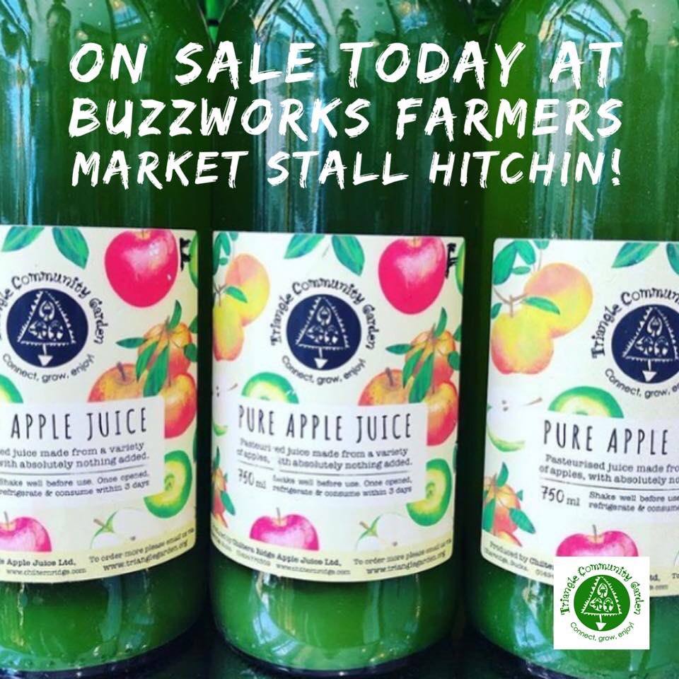 Triangle Garden apple juice on sale today along with delicious local honey at <a href="/Buzzworks_AH/">Buzzworks Hitchin</a> stall on #Hitchin Farmers Market (corner of Biggin Lane) - pick some up today - Open till 3pm