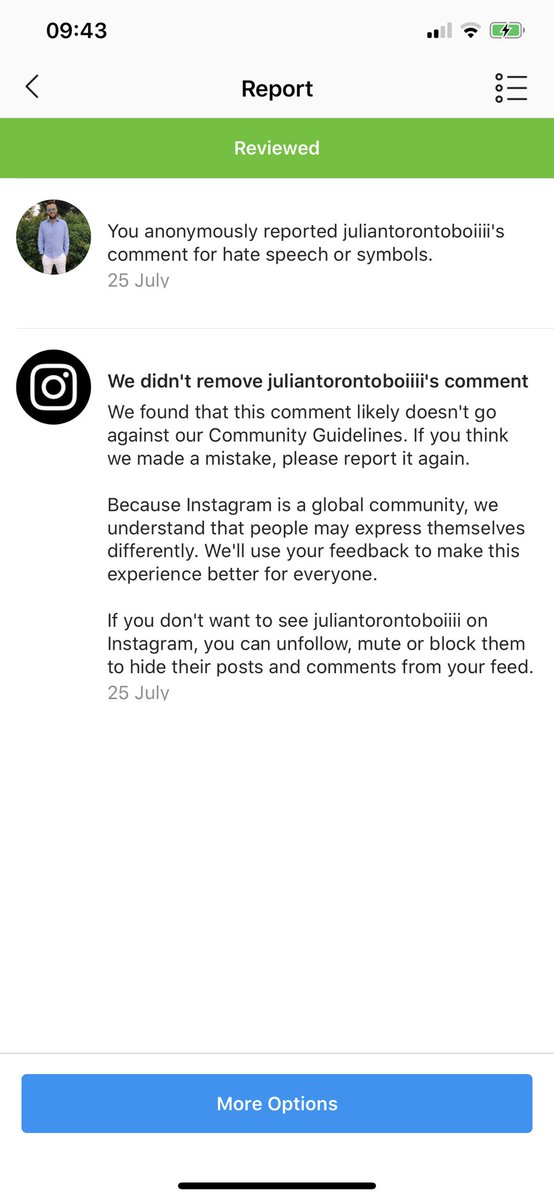 brandon_hamme's tweet photo. Literally did this to prove a point, the comment read ‘like this if you fucking hate j***.’ So according to @instagram ‘s community guidelines, despite the comment using the word hate and it being directed towards a racial group, it doesn’t fall under the banner of hate speech 🤡 https://t.co/V5jijz2V16