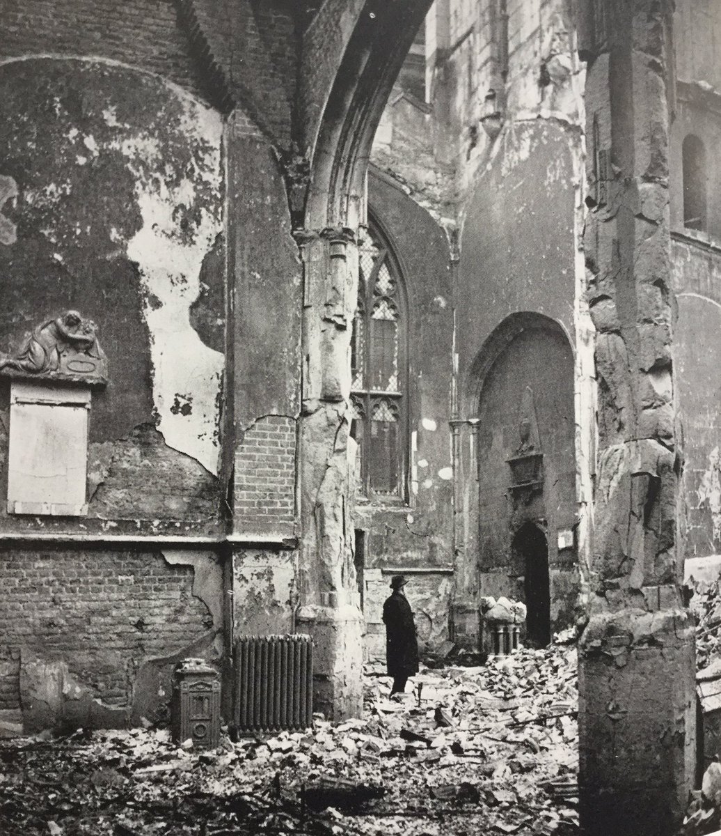 squaremileplod's tweet photo. The church of St Alban, Wood Street stood on what was said to have been a place of worship since the 8th century.  Rebuilt by Wren post Great Fire, its tower was completed in 1685. The tower is all that now remains - the church was largely destroyed during the Blitz. https://t.co/tb3N0xVnOb