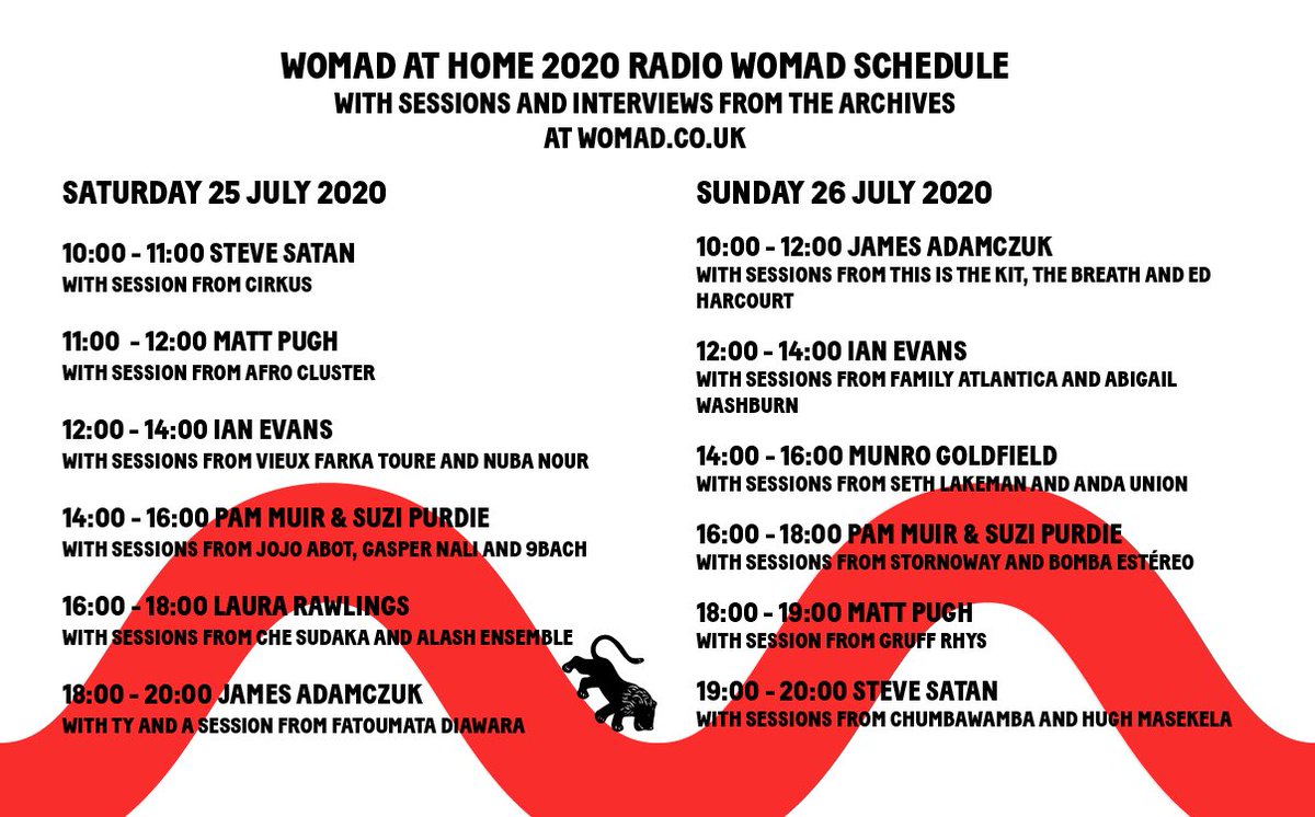 The WOMAD at Home ‘gates’ are now open! Explore WOMAD.co.uk, try out workshops, listen to music and celebrate WOMAD in your way, from home. Take a look at the Radio WOMAD schedule below for what’s coming up on air. 📻🎺🙌