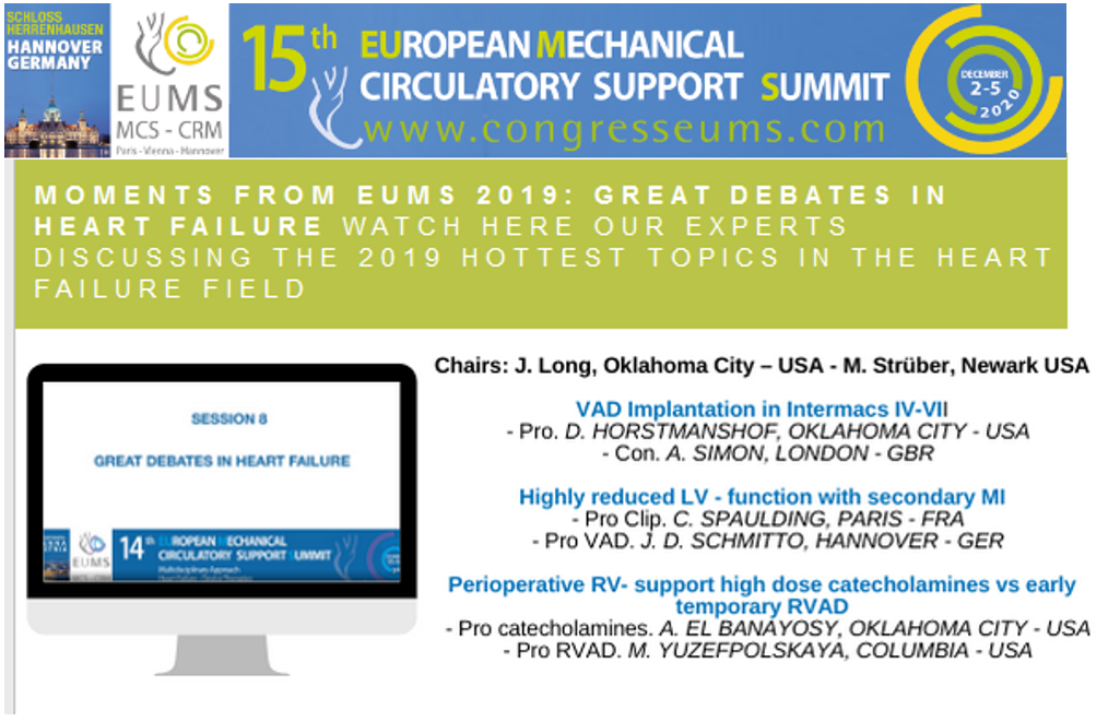 📌Moments from EUMS 2019

Watch our experts discussing the 2019 hottest topics in the 🫀 failure field ! 

                                         👇

presentations.congresseums.com/session-8-2019/

#EUMS_2020
#MCS
#LVAD
#Vienna
