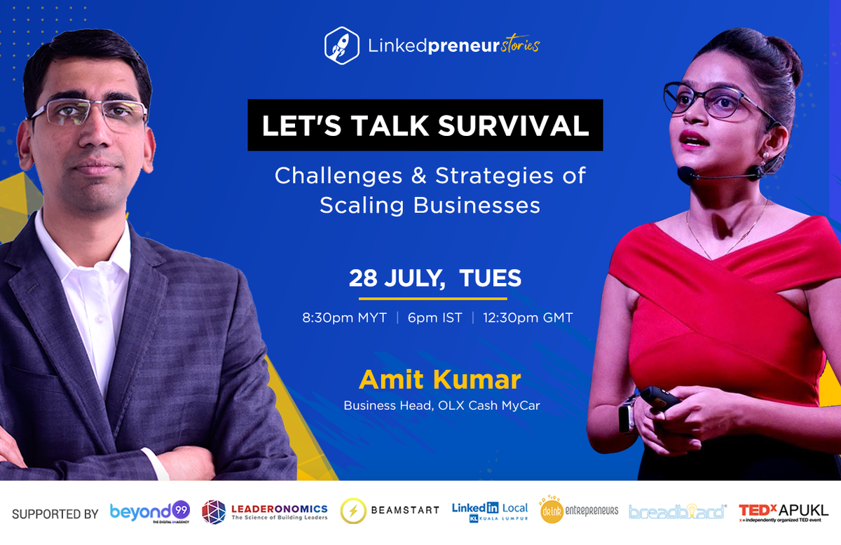 B99digital's tweet photo. Survival of the Fittest🔥

It's easier said than done 📌
➖ Sustaining Business
➖ Maintaining Team's Trust
➖ Retaining Client

On the next episode of Linkedpreneur Stories on LinkedIn Live, we have Amit Kumar from OLX Group

On 28 July - 8:30pm KL/SG | 6pm IST | 12:30pm GMT https://t.co/pWBIWpNIC6