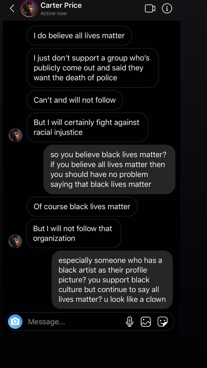 evangarrett17's tweet photo. @hill_colli424 Either way girl your point is spot on. This screenshot is from my dear sweet friend @CassidyBeshel referring to how he supports Black culture thru his pfp but can’t support BLM https://t.co/xSNbWJbjQr