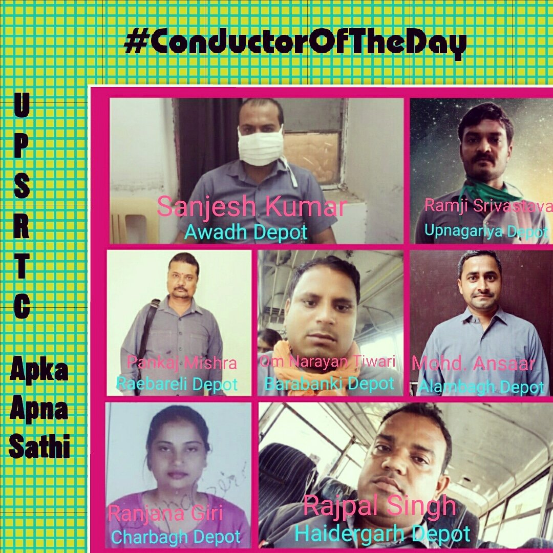 upsrtc_lko's tweet photo. #WorkDedication yields the good result... Congratulations to Today's #ConductorOfTheDay Mr. Mohd. Ansaar, Mr. Sanjesh Kumar, Mr. Om Narayan Tiwari, Mr. Pankaj Mishra, Mr. Rajpal Singh, Mr. Ramji Srivastava, Miss Ranjana
#UPSRTC
#ApkaApnaSathi
#LucknowRegion
#AlwaysAtYourService https://t.co/vp26Vq5yaf