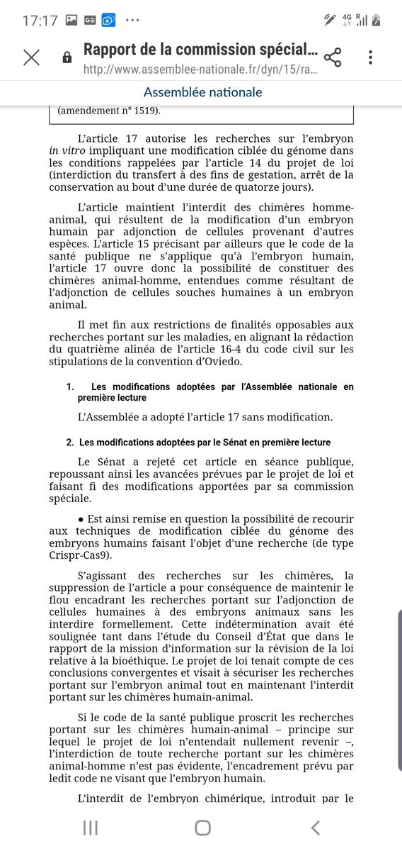 OSTERElizabeth1's tweet photo. Voici l'article 17 du projet  de loi #bioéthique qui autorise les  #Chimeres ..les députés #LRM vont voter ce texte en douce.. il ouvre la porte aux apprentis sorciers qui vont pouvoir mêler nos gènes avec ceux des cochons, des rats, et des singes. La planète des Singes en live! https://t.co/SG60mNuqCE