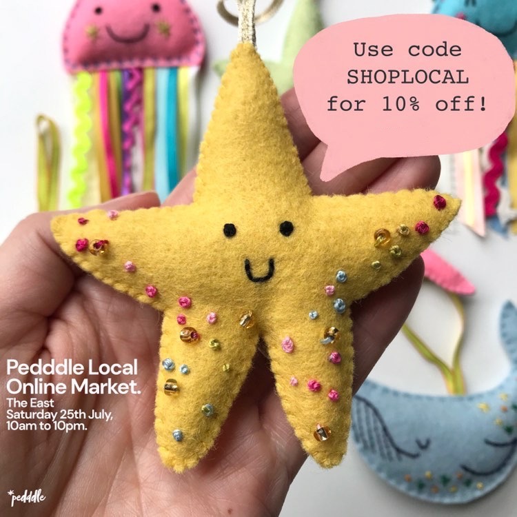 folksy's tweet photo. Starfish is here to remind you that the #pedddlelocalmarkets are on today until 10pm and lots of Folksy makers have special offers running, including Starfish’s creator Shirley Rainbow

⭐️ 🌟 ⭐️ 

Pop over here to see all the stall holders in the East https://t.co/c4Gpvu2CxN https://t.co/RFGfIoDw1q