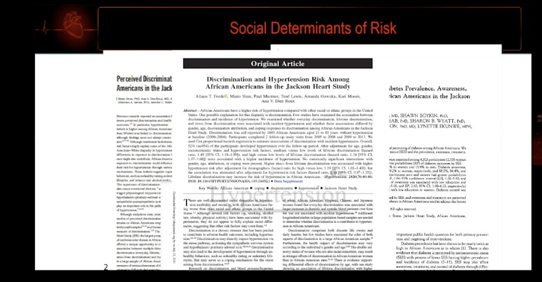 Social Determinants of Health ( #SDOH) are now being considered more. And we need to discuss this more!The impact of SDOH, including discrimination and racism, is tied to the development of Hypertension as shown by the Jackson Heart Study #ASPC20  #heartofprevention