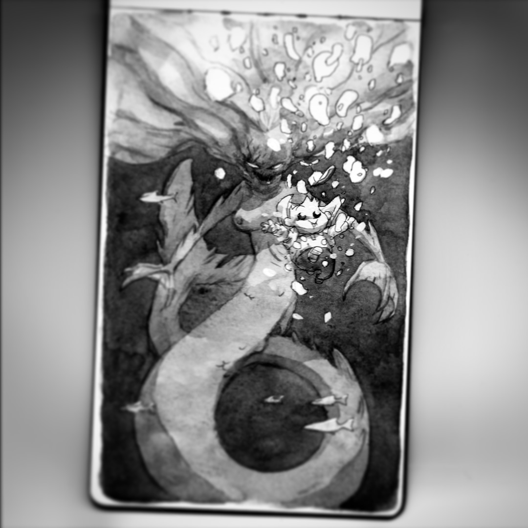 stevebakerlol's tweet photo. #mermaid #deepsea #depths #abyss #abyssalcreatures #ink #inkwash #watercolour #kids #spooky #littleterrors #littlenightmares #monster #stevebaker #creepy #horror https://t.co/5FOSNeyjCO