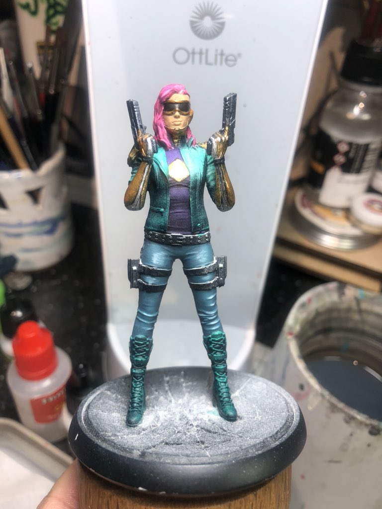 Metalhead_Minis's tweet photo. Thx to those who joined for #twitchtuesday and Weds #metalmornings we worked on @OuroborosMinis Gunslinger celebrating the @Deathguardman studioX Kickstarter! #cyberpunk #twitchaffiliate #miniaturepainting https://t.co/dHE5LIKuQX https://t.co/vSBXm5ZX1E