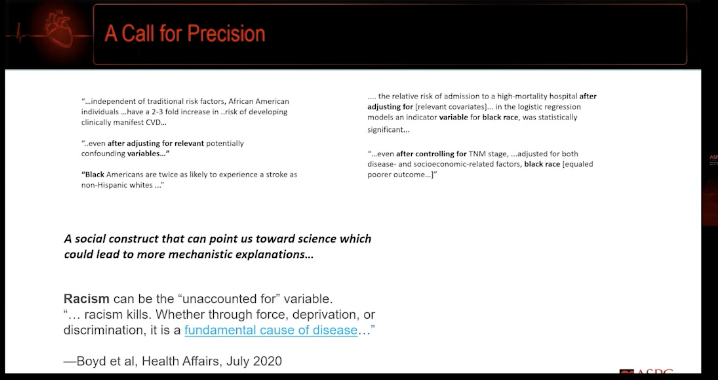 Race itself is a social construct but what is the mechanism of race impacting disease?Racism itself can cause diseaseThere are disparities, they are real but people survive. And thrive. (despite the expectation of bad outcomes) #ASPC20  @JHS_HeartStudy  #heartofprevention