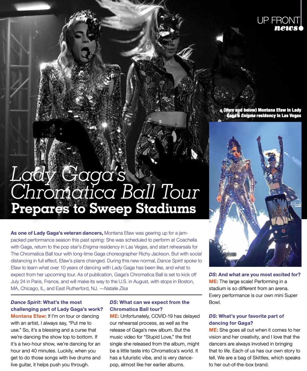 a little delayed but i spoke to @MontanaEfaw for @Dance_SpiritMag to find out what it’s really like to dance for @ladygaga! she has 10 years of experience! (the tour has since been postponed to 2021)