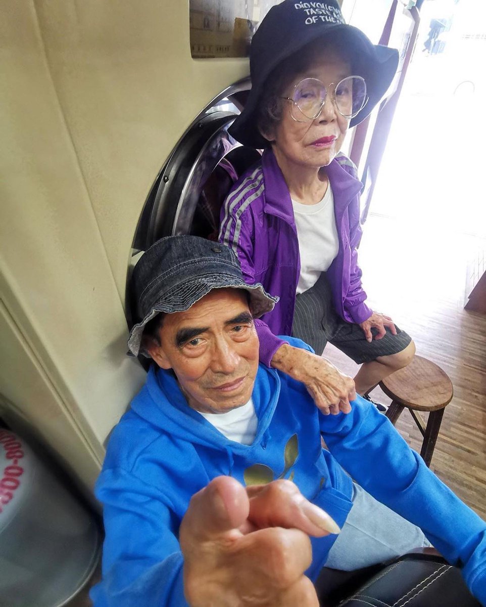 enews's tweet photo. So fresh, so clean: Over 80 years old and owners of a laundry store, Wan-Ji and Sho-Er have taken the old clothes abandoned by customers and reinterpreted them. They want to "let everyone know that age is not a barrier to have fun in fashion." ❤️ (📷:wantshowasyoung/IG) https://t.co/KWGr8VT5lW