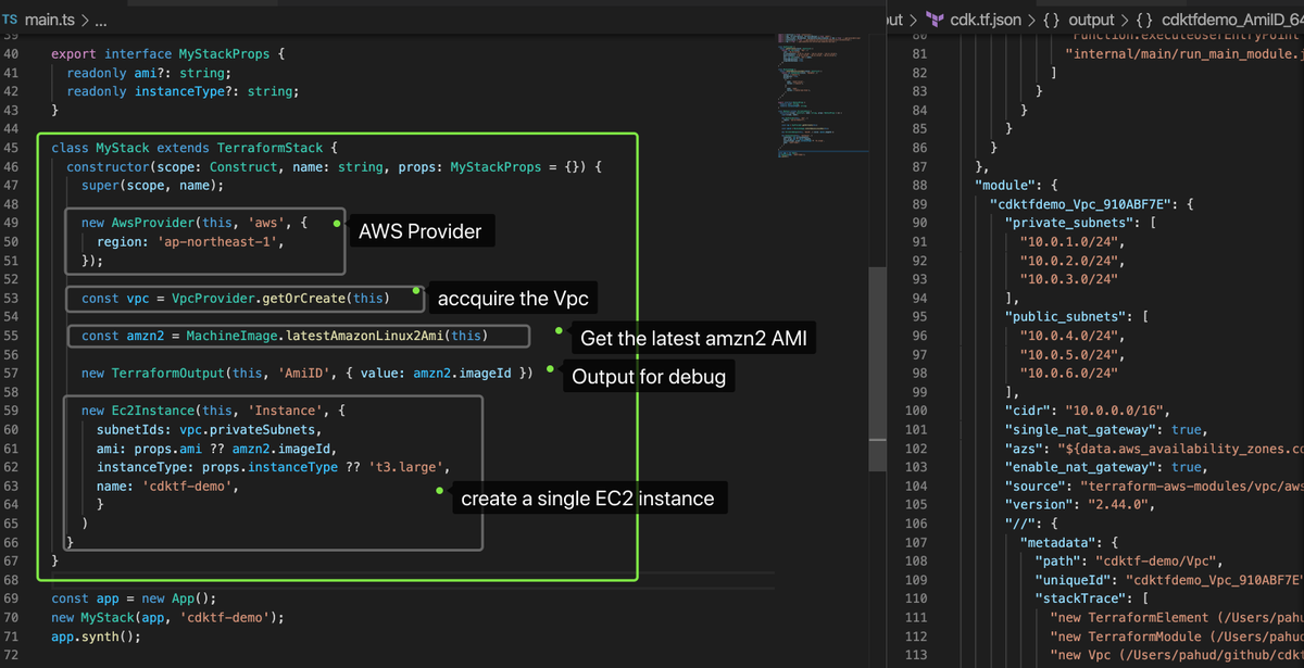 Getting my feet wet with #cdktf today with a little quick abstraction.

Probably can image the experience if we have bunch of L2 constructs for it and by the time the experience should be very close to #awscdk.