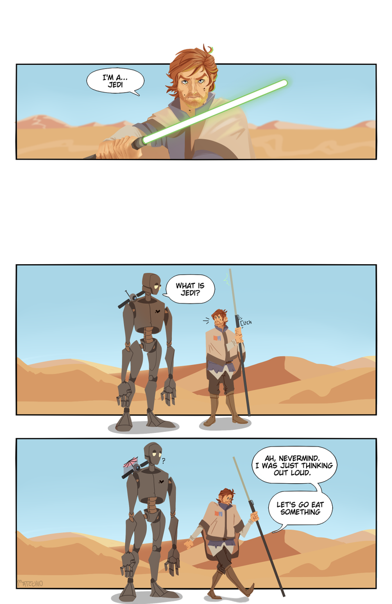 matcchio's tweet photo. #Sandwall 
[EN and PL version] 
A big fan of Jedi and his big droid

#comic #art #oc #droid #desert #jedi https://t.co/BEPzAzjOHh