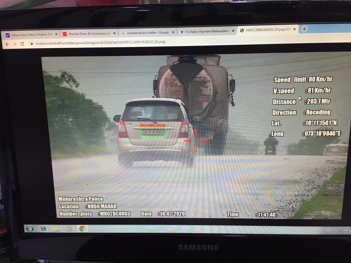 ankitgada's tweet photo. @mtptraffic @MumbaiPolice We have been charged for speed limit. But were below the speed limit and also as we can see in image there is a truck right infront of our vehicle.and we have been charged for speed 81km/h. Please check once. Thanks https://t.co/0IhFN0MBiJ