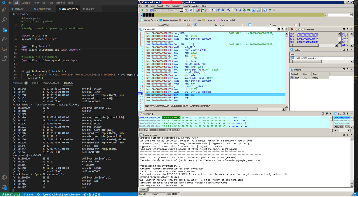 Capstone Engine (@capstone_engine) on Twitter photo A quick screenshot of our kernel emulator DEMIGOD in debugging Linux kernel rootkit on Windows! This proves that we can analyze ring0 code from ring3, in cross platform way!
See this demo in our <a href="/BlackHatEvents/">Black Hat</a> talk: blackhat.com/us-20/briefing…
cc <a href="/quangnh89/">Quang Nguyen</a> <a href="/tuanit96/">Đỗ Minh Tuấn</a> <a href="/qiling_io/">Qiling Framework</a> A quick screenshot of our kernel emulator DEMIGOD in debugging Linux kernel rootkit on Windows! This proves that we can analyze ring0 code from ring3, in cross platform way!
See this demo in our <a href="/BlackHatEvents/">Black Hat</a> talk: blackhat.com/us-20/briefing…
cc <a href="/quangnh89/">Quang Nguyen</a> <a href="/tuanit96/">Đỗ Minh Tuấn</a> <a href="/qiling_io/">Qiling Framework</a>