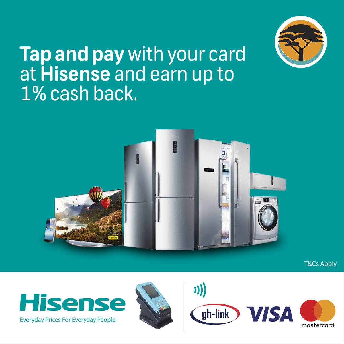 firstnatbankgh's tweet photo. Visit any Hisense store across the country for the best deals on a wide range of home appliances.
Enjoy up to 1% cash-back on your spend when you tap and pay with the First National Bank Gold or Platinum Visa card.
#Swipe4Rewards
#Moretwogether
#Howcanwehelpyou https://t.co/78B200PWyp