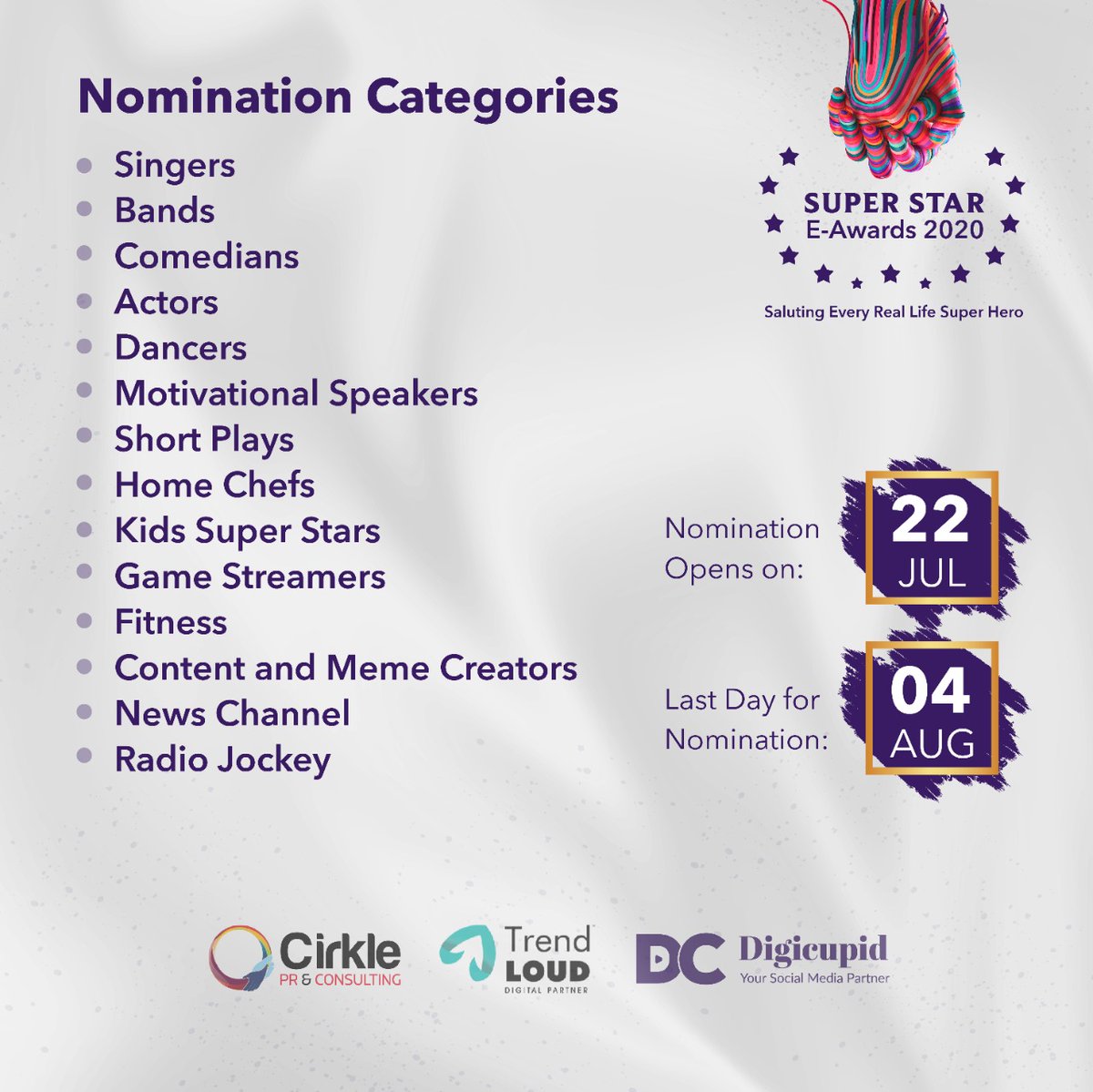 Trendloud's tweet photo. Let us celebrate &amp; award real-life superheroes and social media talent. Presenting SuperStar E awards 2020. 
Nominate your favourites now https://t.co/oPEDNqXHOW

#eawards #ciklepr #digicupid #TrendLoud #nomination #parthipan #vanibhojan #archanachandhoke #RJVigneshkanth https://t.co/2NcJ4Vet1Z