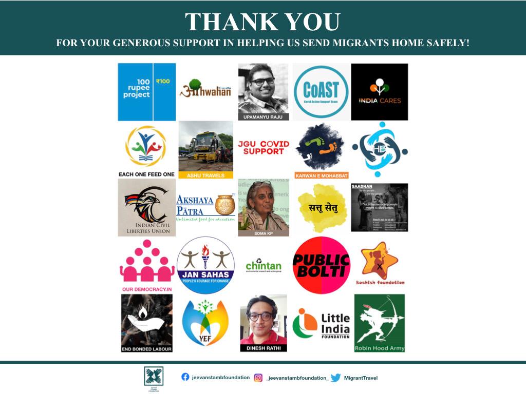 JeevanStambh's tweet photo. 'Thank you for volunteering with us throughout, providing resources using your networks and consistently providing relief with cooked food, dry food packets, ration, water bottles, hygiene kits, clothes, slippers, and any essentials required by the migrants in reaching home.' https://t.co/TA2jSEAM6w