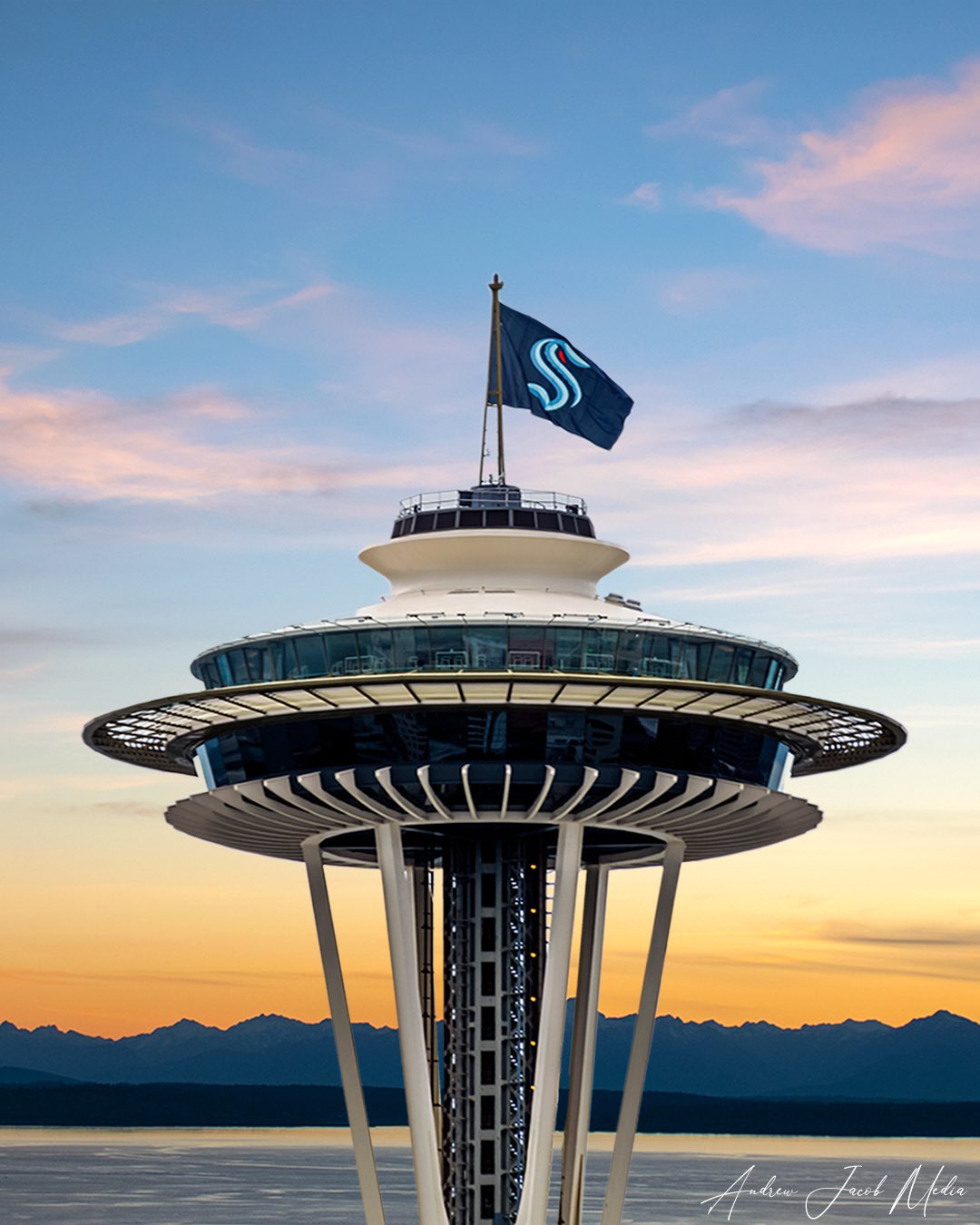 Andrewjacobmedia The Kraken Has Been Released This Is Our House Krakhaus Krakhouse Seattle Kraken Wa Seattlekraken Hockey Team Nhl Welcometoseattle Vancouver Canucks Spaceneedle Seattlecenter Sunset Photography