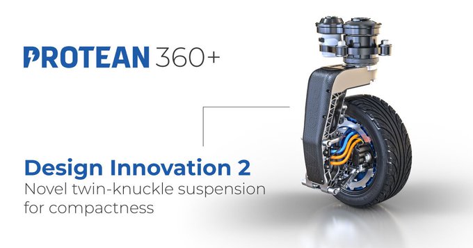 ProteanElect's tweet photo. The patent-pending quad-pivot double-wishbone ’spider’ movement on Protean360+ enables high-strength force-transfer with both compact packaging and full-range suspension travel. Full fact sheet here - https://t.co/NeHNXorWps
#360plusDesignInnovation #ProteanElectric https://t.co/tsrjKybgrq