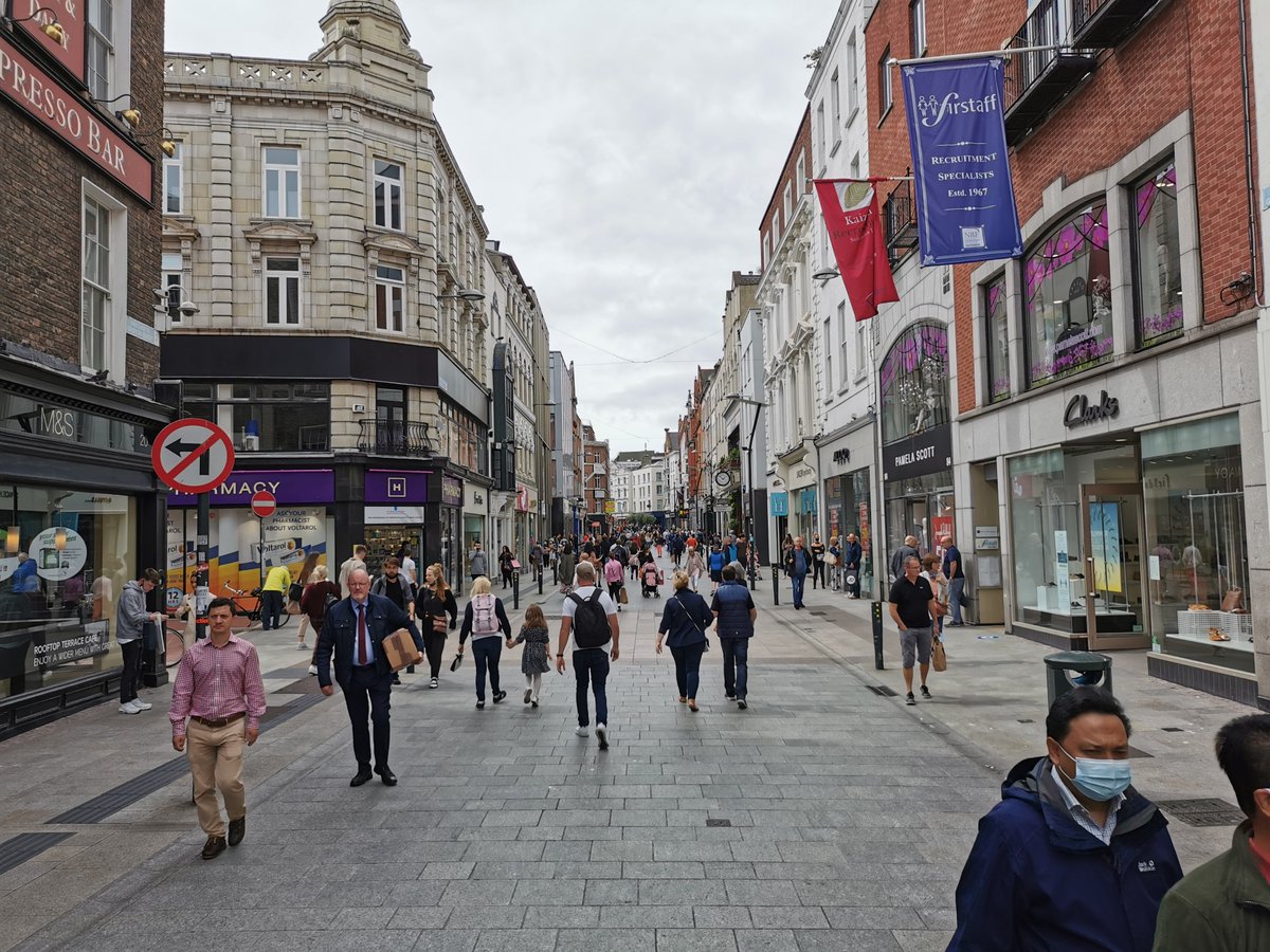 Grafton Street looks busier than last week but that's an entirely unscientific estimate. The rationale for pedestrianising these streets was the low footfall in the Grafton Street area.
