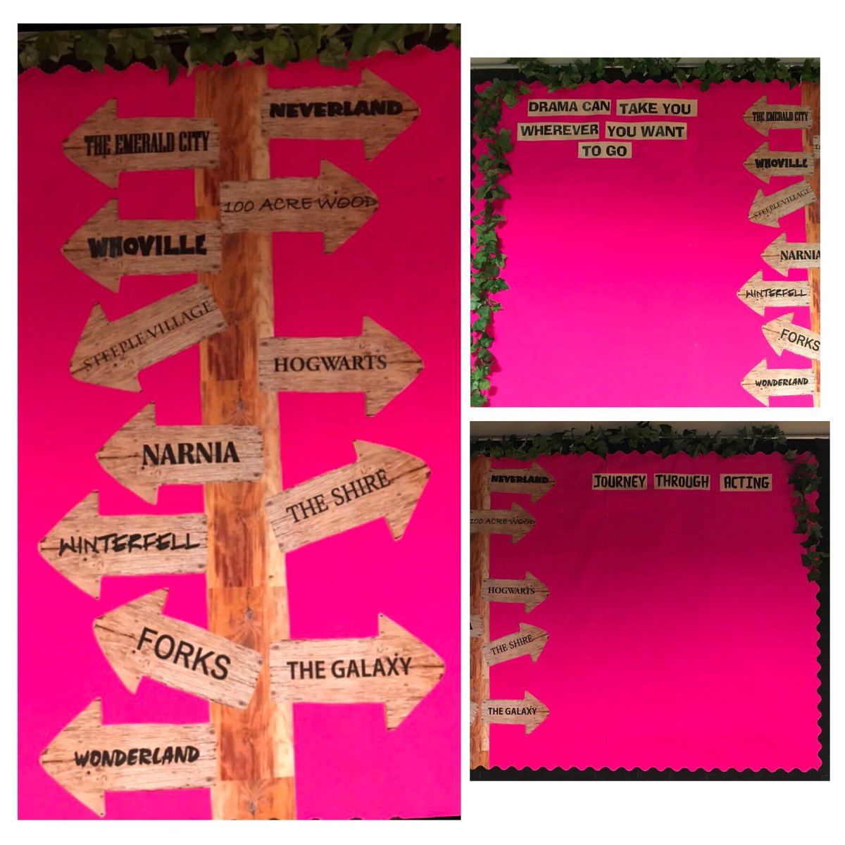 Although we’re not allowed to do practical Drama in our studio in September, I’m still preparing for the happy day we can get back to normal. Loving how this giant signpost to imaginary places is taking shape 💖 I even snuck my own books on there 🙊 Do you know which one it is?