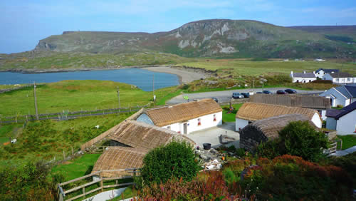 "The plant [potato] was essential to the survival of the semi-formal co-operatives or 'clachans' which continued to proliferate on the coasts of the north-west, especially in western Ulster and Connacht." R O'Donnnell. clachan/clochán at Glencolmcille Folk Village, Donegal 