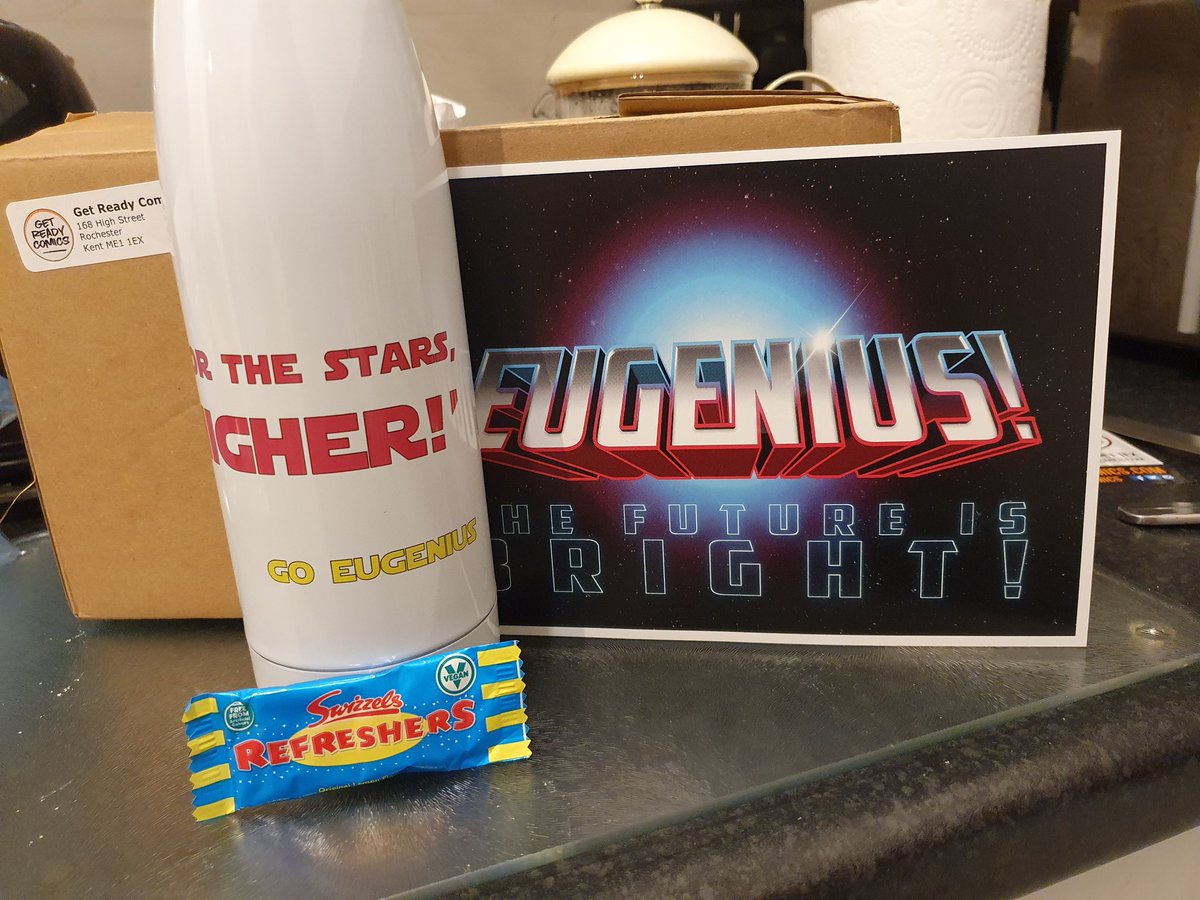 Rosie_B21's tweet photo. My post was VERY exciting today! @eugeniusuk @getreadycomics #eugenius #shoothigher #waterbottle #treats #goeugenius #merch https://t.co/8IpV6cxc3R